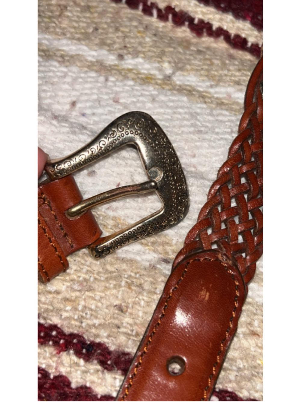 Women's Fossil Braided Leather Belt, Size M, Brown and Gold